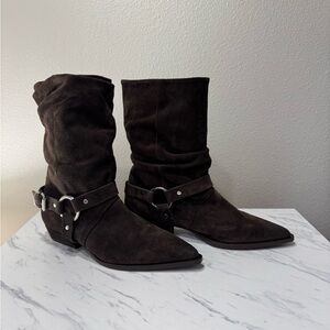 Elegant Dark Brown Suede Heeled Boots